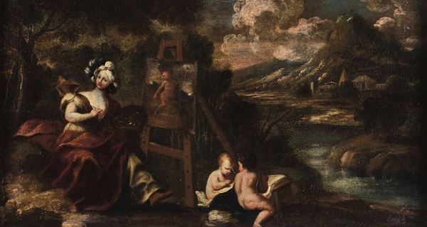 Domenico Piola (Genova 1627-1703) Allegorie della Pittura e della Scultura