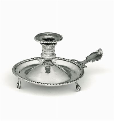 Bugia in Argento Fuso, Sbalzato e Cesellato. Venezia XVIII-XIX Secolo, Bollo con Leone di San Mar...