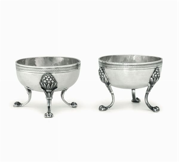 Two silver salt bowls, Naples, 1800s