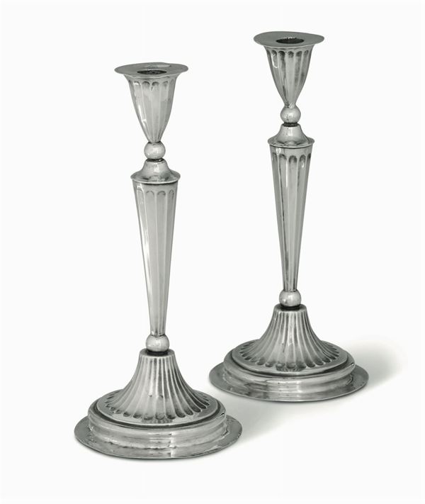 Two silver candle holders, Genoa, 1802