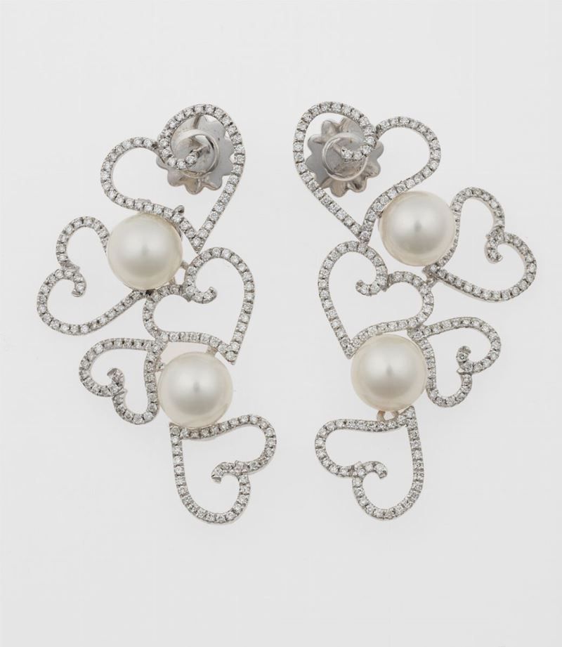 Pair of diamond and pearl earrings  - Auction Timed Auction Jewels - Cambi Casa d'Aste