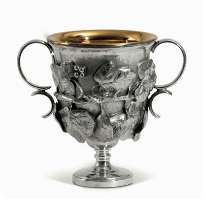 Coppa in Argento 925 Parzialmente Dorato, Fuso e Cesellato, Buccellati, Italia XX Secolo