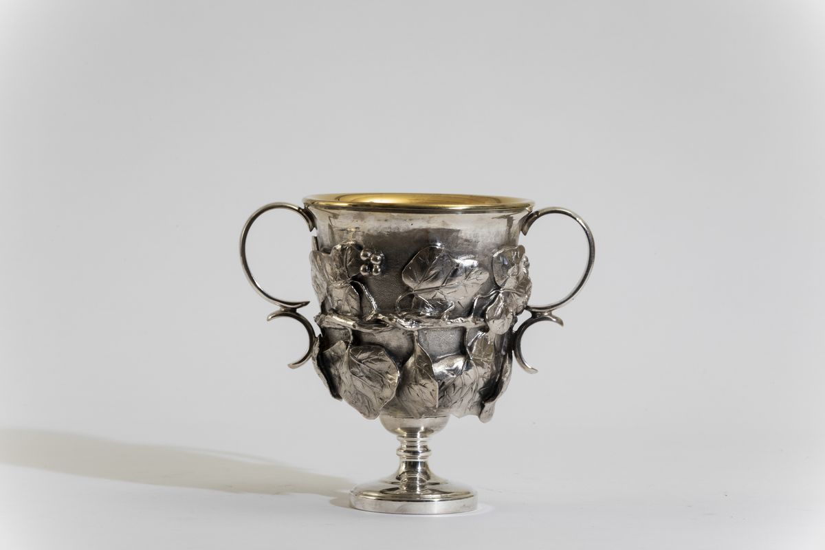 Coppa in Argento 925 Parzialmente Dorato, Fuso e Cesellato, Buccellati, Italia XX Secolo