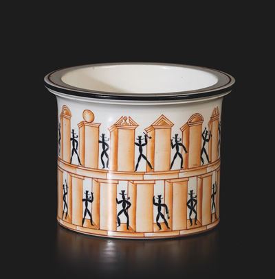 Giò Ponti, San Cristoforo (Milano), vaso in terraglia a colaggio con decoro policromo, Richard Gi...