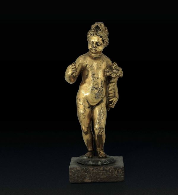 Figura di Eros con cornucopia. Bronzo fuso, cesellato e dorato. Fonditore rinascimentale, Veneto (?) XVI secolo