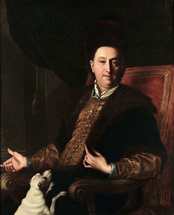 Scuola veneta del XVIII secolo Ritratto maschile con cagnolino