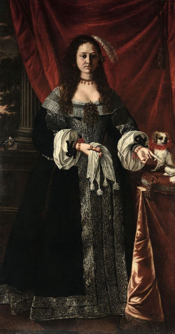 Pier Francesco Cittadini (1616-1681) Ritratto di dama con cagnolino
