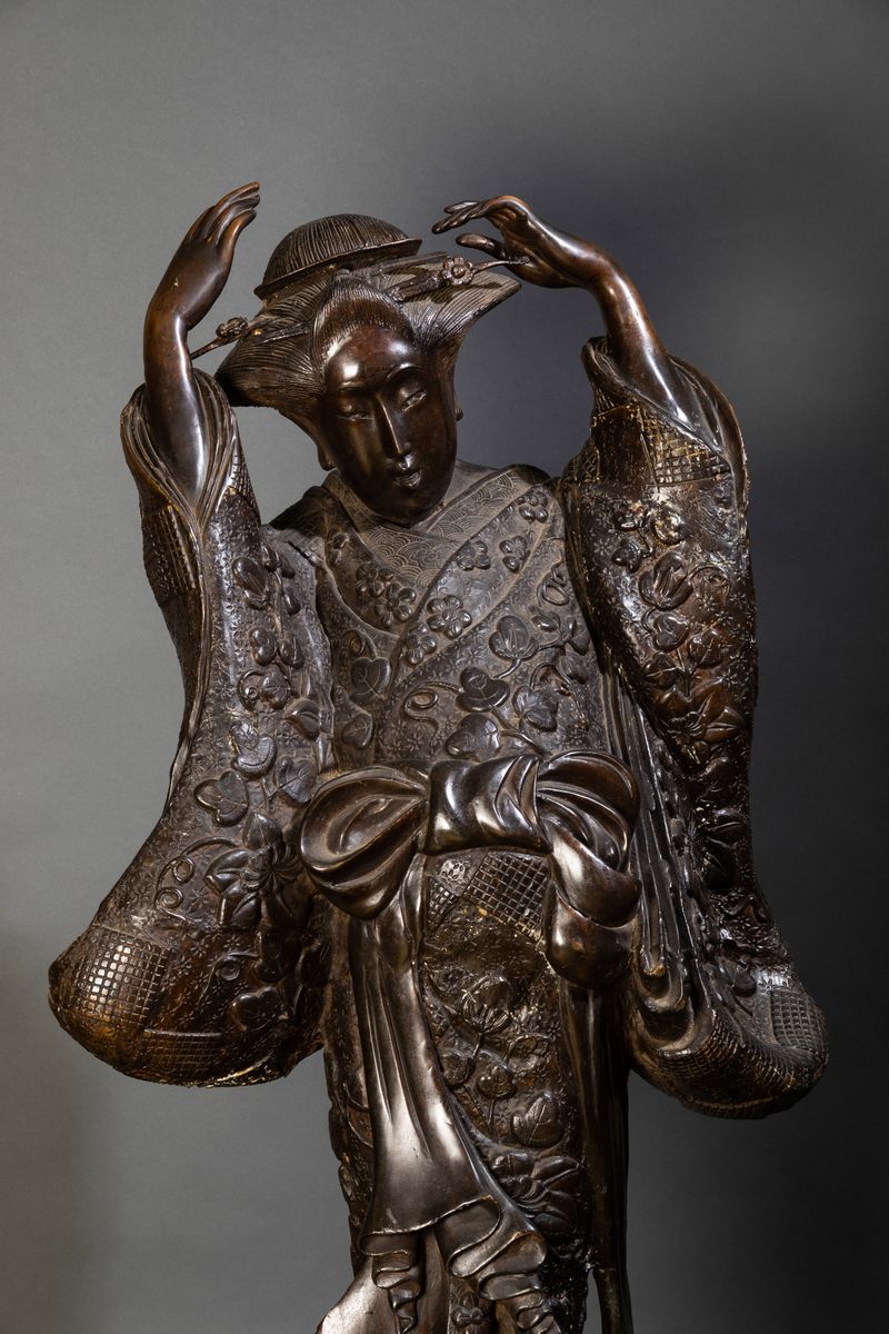 Grande Figura di Geisha in Bronzo, Giappone, XX Secolo