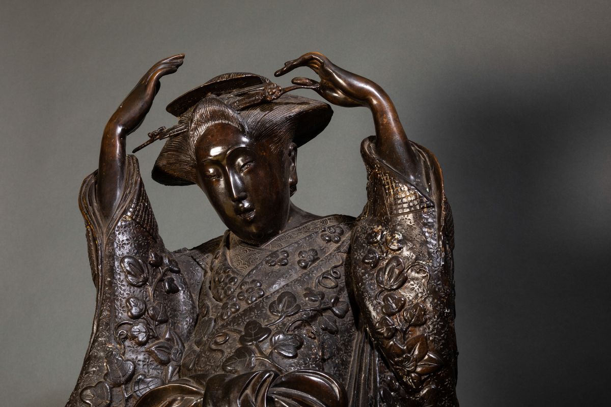 Grande Figura di Geisha in Bronzo, Giappone, XX Secolo