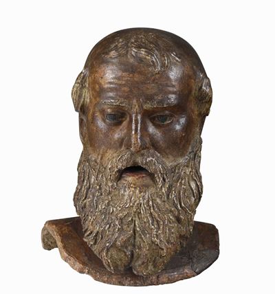 Testa Virile in Cartapesta Dipinta. Arte Dell'italia Centro-meridionale del XVII-XVIII Secolo