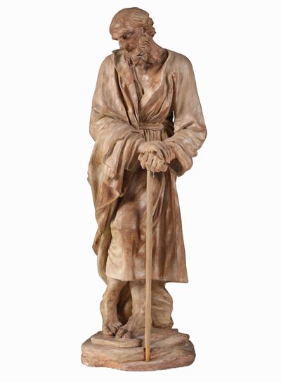 Scultura in Terracotta Raffigurante San Giuseppe, Scuola Napoletana del XVIII Secolo.