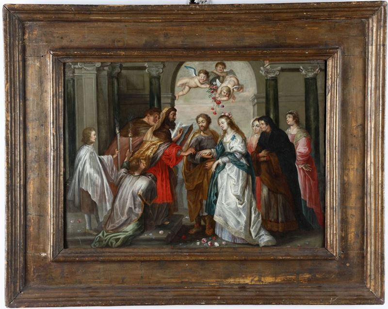 Simon de Vos (Anversa 1603 - 1676), attribuito a Sposalizio della Vergine  - Auction Old Master Paintings - Cambi Casa d'Aste