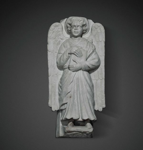 Scultura in marmo raffigurante San Matteo Evangelista sotto forma di Angelo, Arte dei Magistri Comacini, XIV secolo