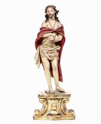 Cristo in Legno Scolpito e Dipinto. Scultore Italiano del XIX-XX Secolo