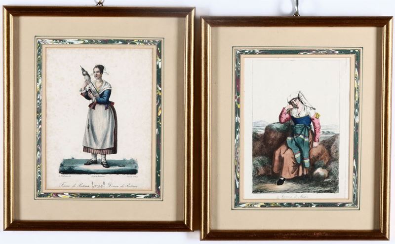 Coppia di stampe raffiguranti donne partenopee, XIX secolo  - Asta Arredi, Dipinti e Oggetti d'Arte - Cambi Casa d'Aste