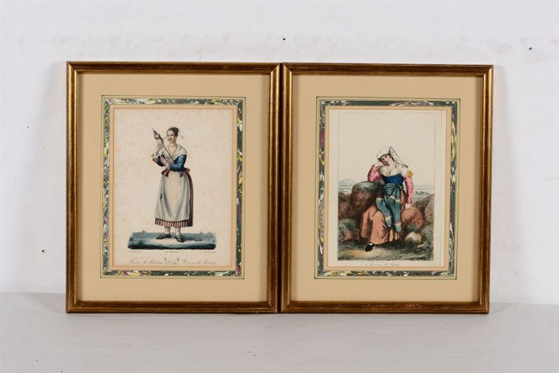 Due stampe originali di costumi partenopei  - Asta Arredi, Dipinti e Oggetti d'Arte - Cambi Casa d'Aste
