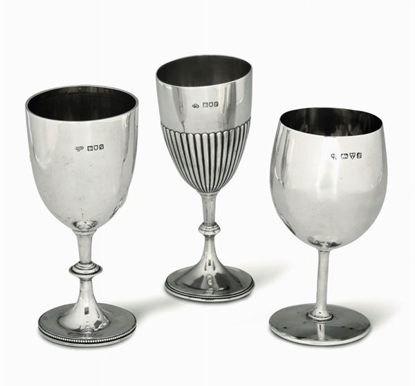 Three silver goblets, England, early 1900s