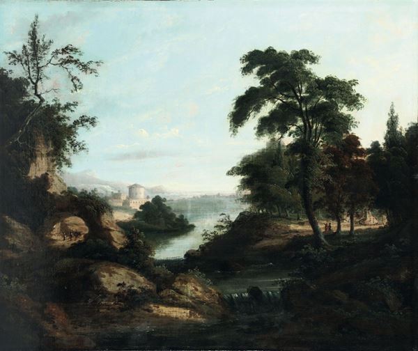 Scuola veneta del XVIII secolo Paesaggio con cascata