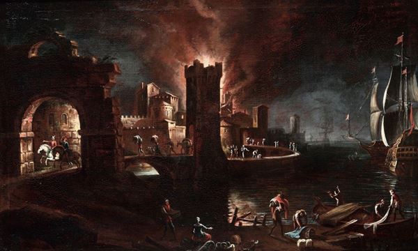 Scuola Italiana del XVIII secolo Notturno con incendio