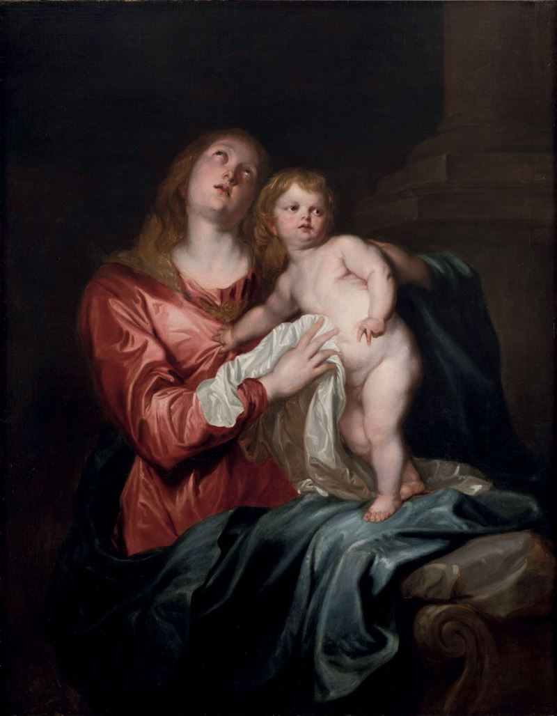 Antoon van Dyck (Anversa 1599 - Londra 1641), copia da Madonna col Bambino  - Asta Dipinti Antichi - Cambi Casa d'Aste