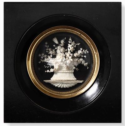 Corbeille di Fiori. Microintaglio in Avorio. Francesco Tanadei (locarno 1770 - Torino 1825), Tori...