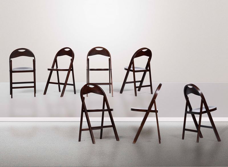A. & P. Castiglioni, seven folding chairs, Italy  - Auction Design Lab - Cambi Casa d'Aste