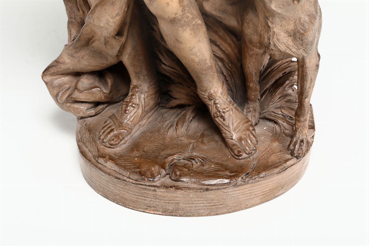 Diana Cacciatrice. Terracotta Patinata. Plasticatore D'oltralpe XVIII-XIX Secolo