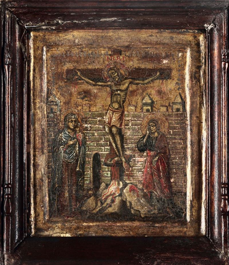Scuola cretese del XIX secolo Crocifissione con la Vergine e San Giovanni  - Auction Fine Art - Cambi Casa d'Aste