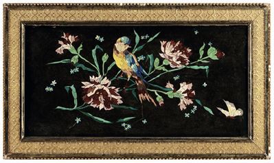Commesso di Pietre Dure Raffigurante Motivo Floreali e Volatile, XIX-XX Secolo