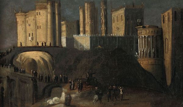Francois Didier Nomè detto Monsù Desiderio (Metz, 1593 - Napoli 1624), cerchia di Paesaggi con archit [..]