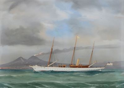 Antonio De Simone (1851-1907)ritratto del R.y.s. Thistle Davanti al Golfo di Napoli