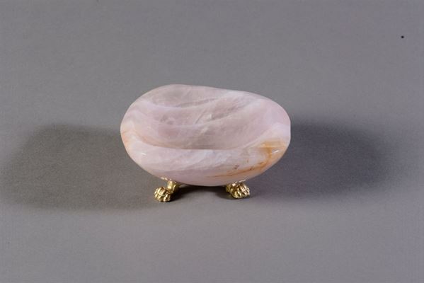 Pink quartz bowl on brass paws