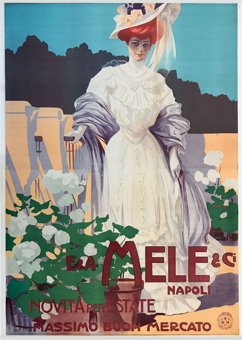 Leopoldo Metlicovitz (1868-1942) E. & A. MELE NAPOLI. NOVITA’ PER L’ESTATE, MASSIMO BUON MERCATO  - Auction Vintage Posters - Cambi Casa d'Aste