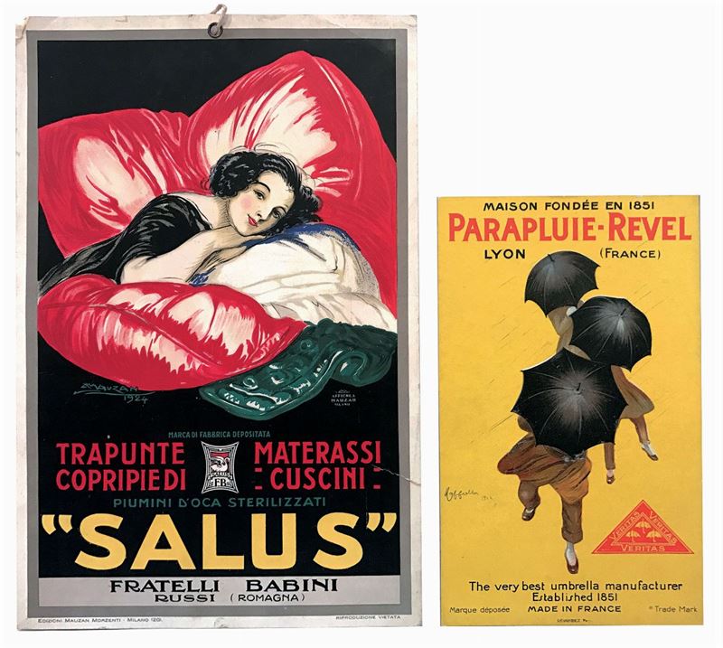 Leonetto Cappiello ( 1875-1942 ) PARAPLUIE REVEL / TRAPUNTE E MATERASSI… SALUS  - Auction Vintage Posters - Cambi Casa d'Aste