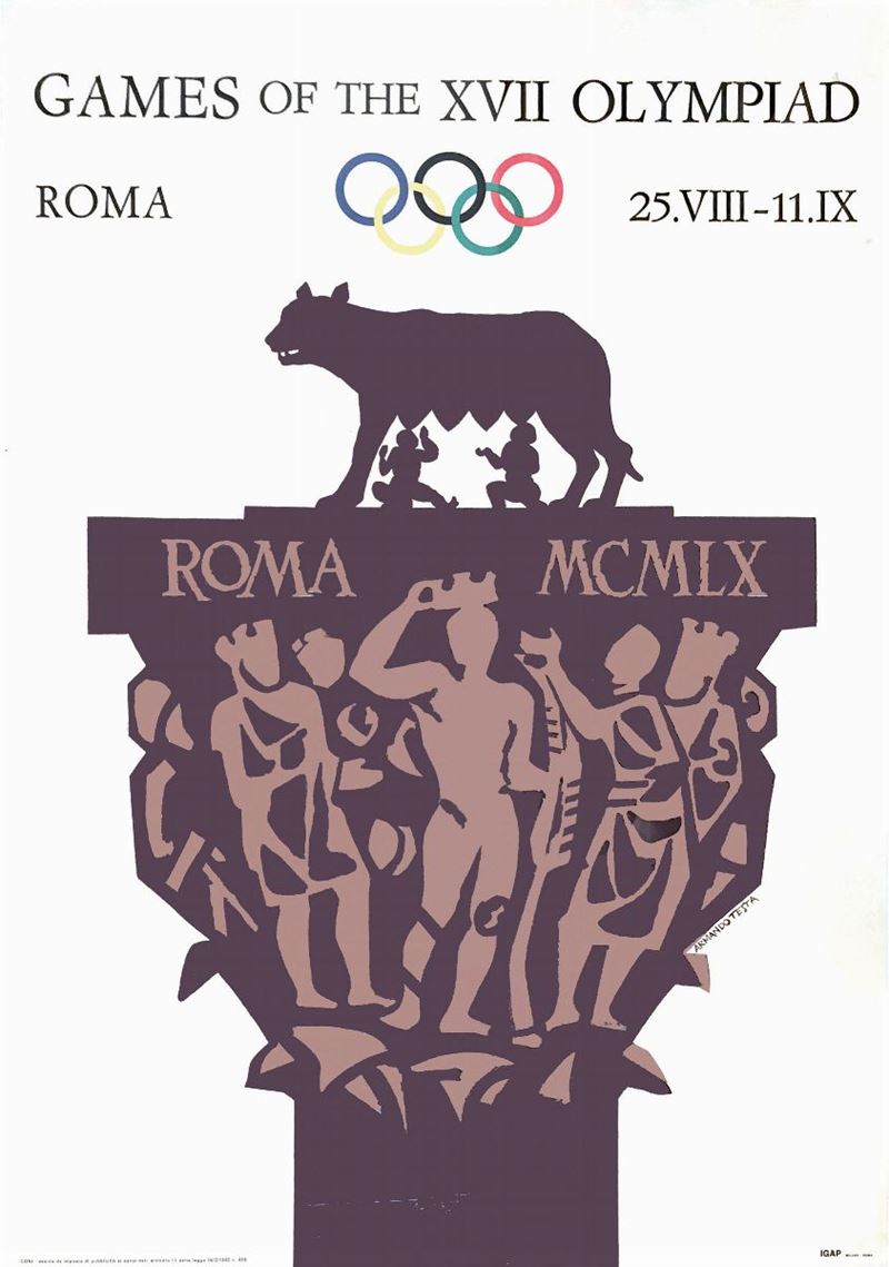 Armando Testa (1917-1992) GAMES OF THE XVII OLYMPIAD - ROMA  - Asta Manifesti d'Epoca - Cambi Casa d'Aste