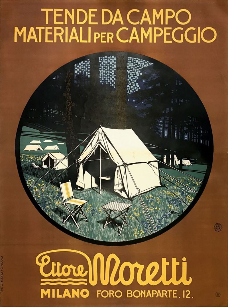 Mario Marius Stroppa (1880-1969) TENDE DA CAMPO, MATERIALI PER CAMPEGGIO - ETTORE MORETTI, MILANO  - Auction Vintage Posters - Cambi Casa d'Aste