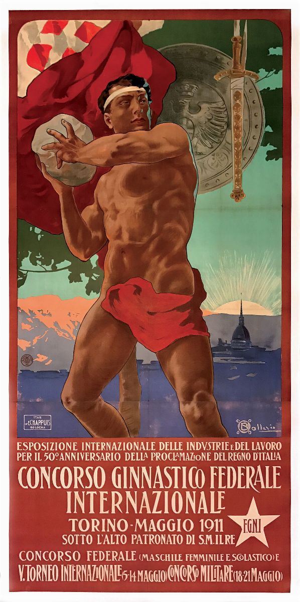Osvaldo Ballerio (1870-1942) CONCORSO GINNASTICO FEDERALE INTERNAZIONALE TORINO  - Auction Vintage Posters - Cambi Casa d'Aste