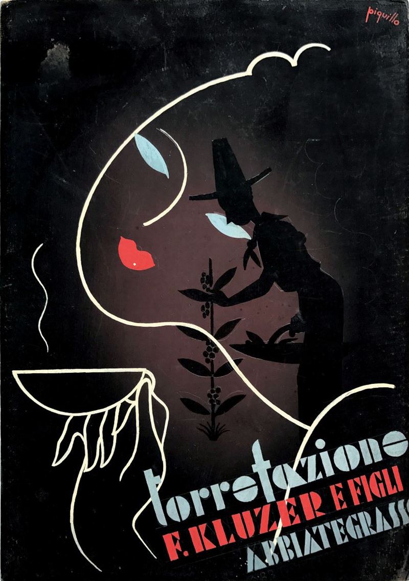 Carlo Piquillo Pandolfi (1906-1943) TORREFAZIONE F.KLUZER E FIGLI ABBIATEGRASSO  - Auction Vintage Posters - Cambi Casa d'Aste