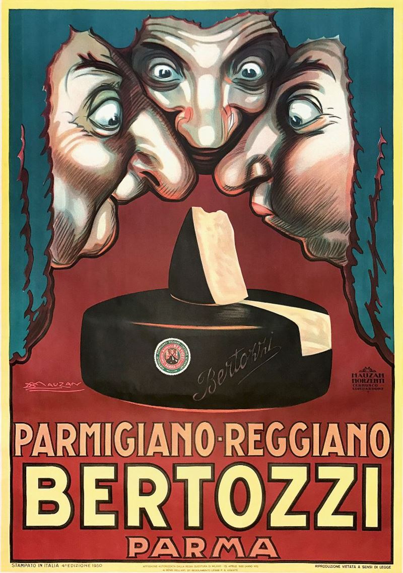 Achille Luciano Mauzan (1883 – 1952) PARMIGIANO REGGIANO BERTOZZI PARMA  - Asta Manifesti d'Epoca - Cambi Casa d'Aste