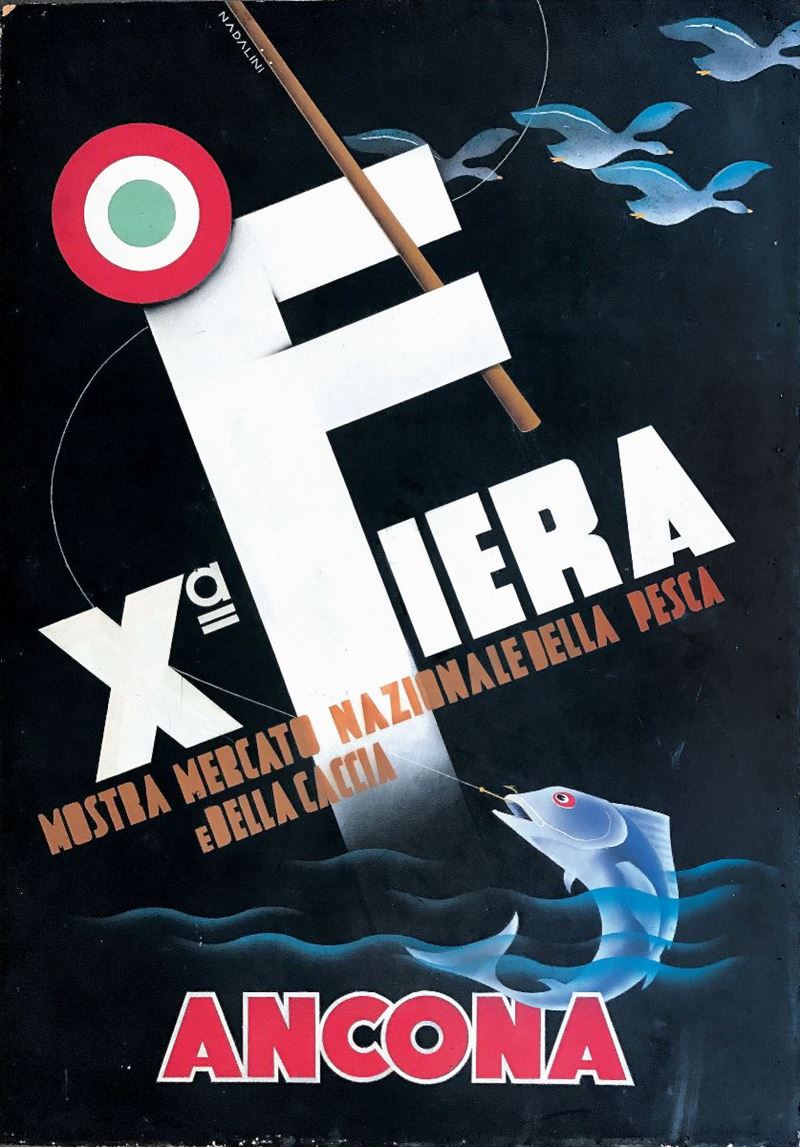 Nadalini X.a FIERA MOSTRA MERCATO NAZIONALE DELLA PESCA E DELLA CACCIA / ANCONA  - Auction Vintage Posters - Cambi Casa d'Aste