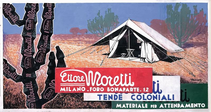 Mario Marius Stroppa (1880-1969) ETTORE MORETTI, MILANO / TENDE COLONIALI / MATERIALI PER L’ATTENDAMENTO  - Auction Vintage Posters - Cambi Casa d'Aste