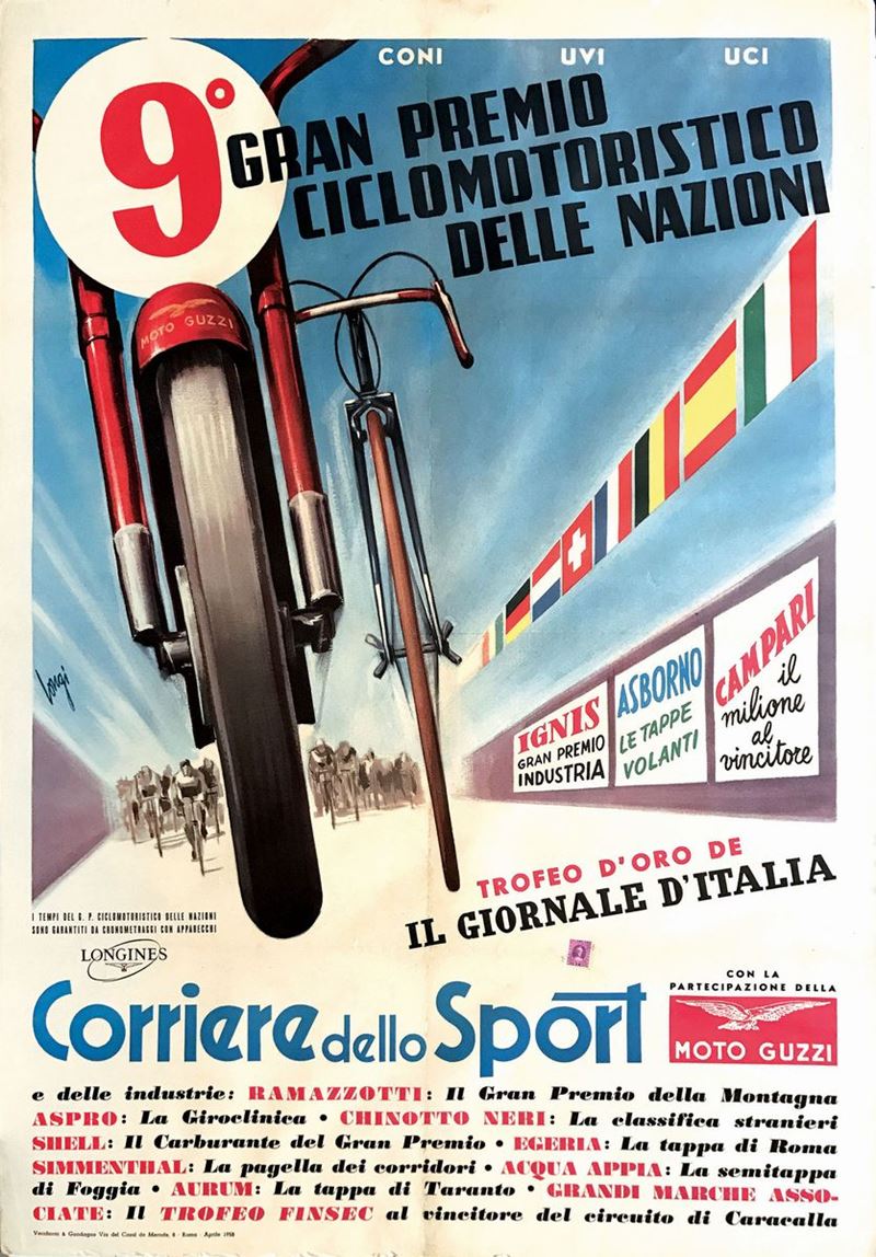 Carlantonio Longi (1921 - 1980) 9° GRAN PREMIO CICLOMOTORISTICO DELLE NAZIONI / CORRIERE DELLO SPORT  - Auction Vintage Posters - Cambi Casa d'Aste