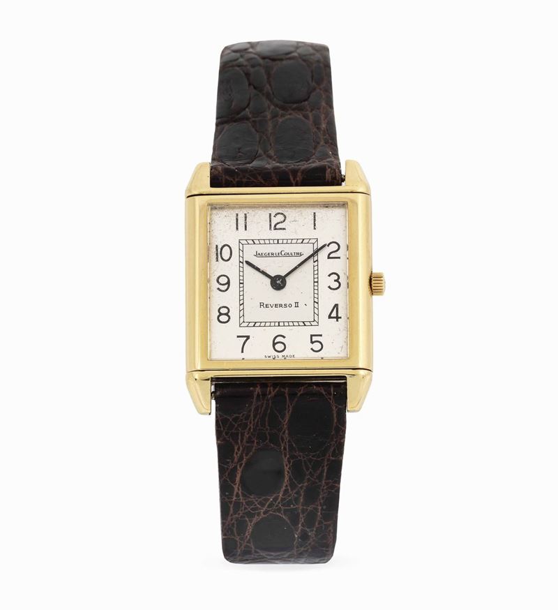 JAEGER LECOULTRE - Reverso II yellow gold wristwatch with square shape.  - Auction Important Wristwatches and Pocket Watches - Cambi Casa d'Aste