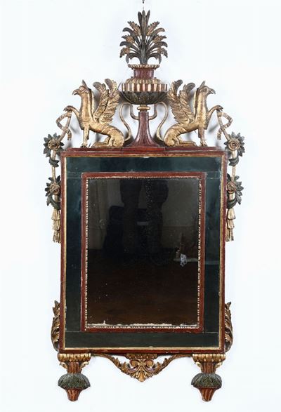 Specchiera in Legno Intagliato, Laccato e Dorato, XIX Secolo