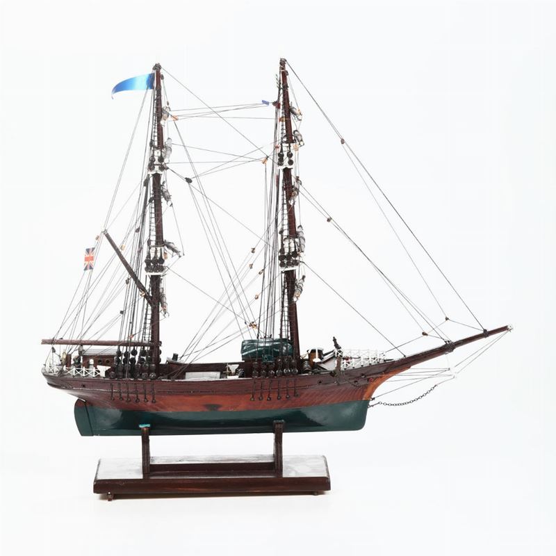 Modellino di brigantino a due alberi, metà XX secolo  - Asta Antiquariato II - Asta a Tempo - Cambi Casa d'Aste