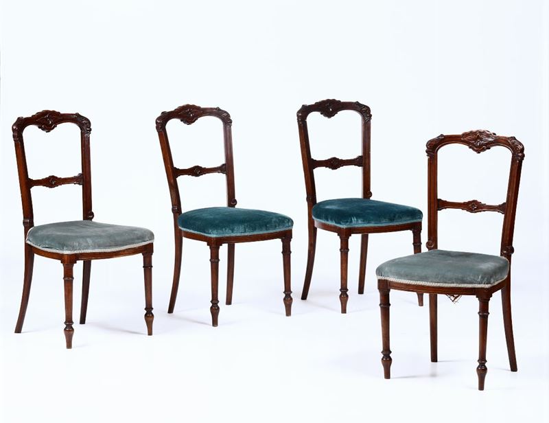 Quattro sedie in legno intagliato, XIX secolo  - Asta Arredi | Cambi Time - Cambi Casa d'Aste