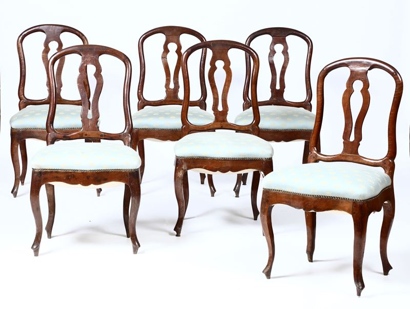 Sei sedie Luigi XV, Genova XVIII secolo  - Asta Antiquariato Selected | Asta a Tempo - Cambi Casa d'Aste