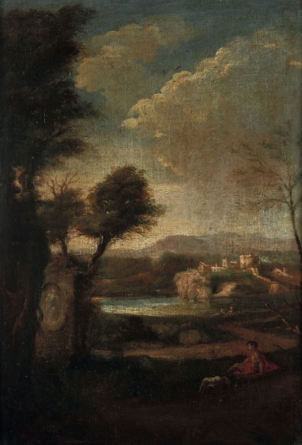Scuola italiana del XVIII secolo Paesaggio con pastori e armenti