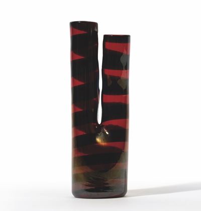 Fulvio Bianconi, Vaso a doppia bocca in vetro soffiato con fasce bicolori, Venini Murano (circa 1...
