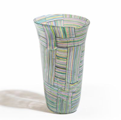 Paolo Venini, Vaso troncoconico “Mosaico” in vetro soffiato multicolore, Murano